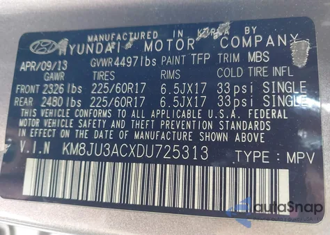2013 Hyundai Tucson Gls from USA, damaged, VIN KM8JU3ACXDU725313